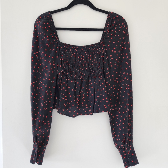 Free People Black Cherry Print Crop Long Sleeve Blouse - Picture 3 of 4